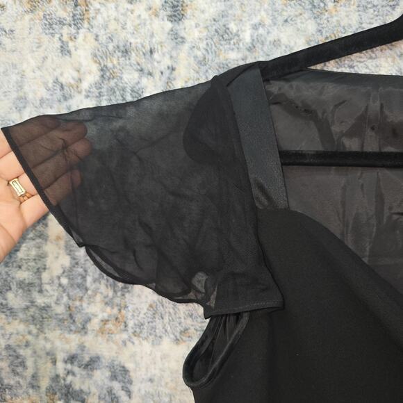 Jones New York Dress Women 16 Black Midi Chiffon Flutter Sleeve Evening Gown 90s - Picture 5 of 10